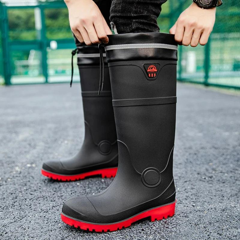 Men's Rain Boots Outdoor Non-slip Fishing Boot Steel Toe Waterproof Work Boots Mid-calf Rubber Boots for Men Platform RainBoots