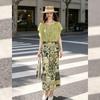 French Floral Print Faux Two-Piece Tie-Waist Dress