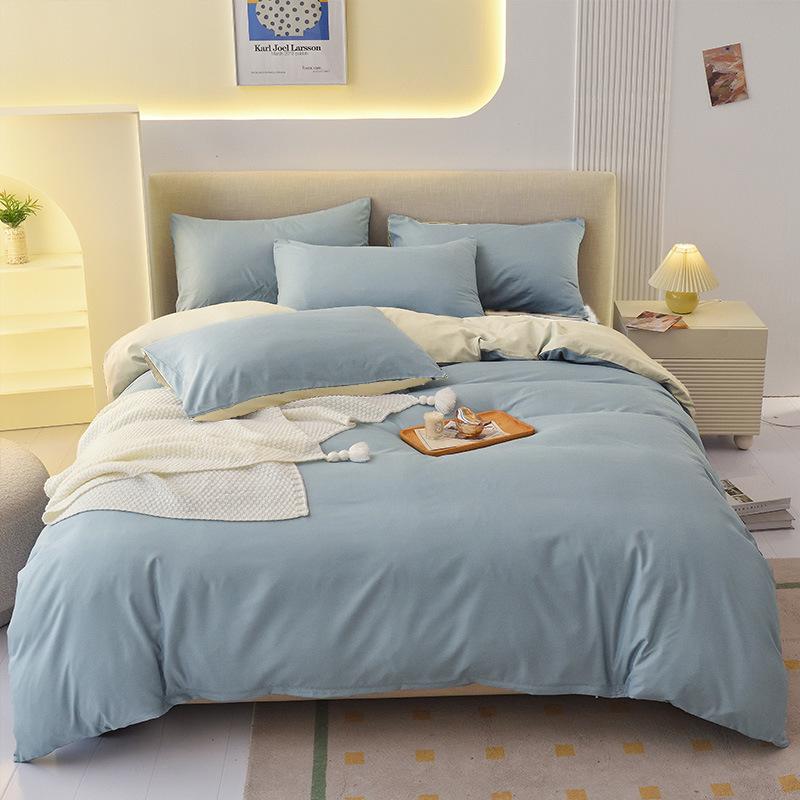 "Pure Color Sanded Four-Piece Bedding Set - Simple Style Quilt, Bedsheet for Dorms, Autumn/Winter."