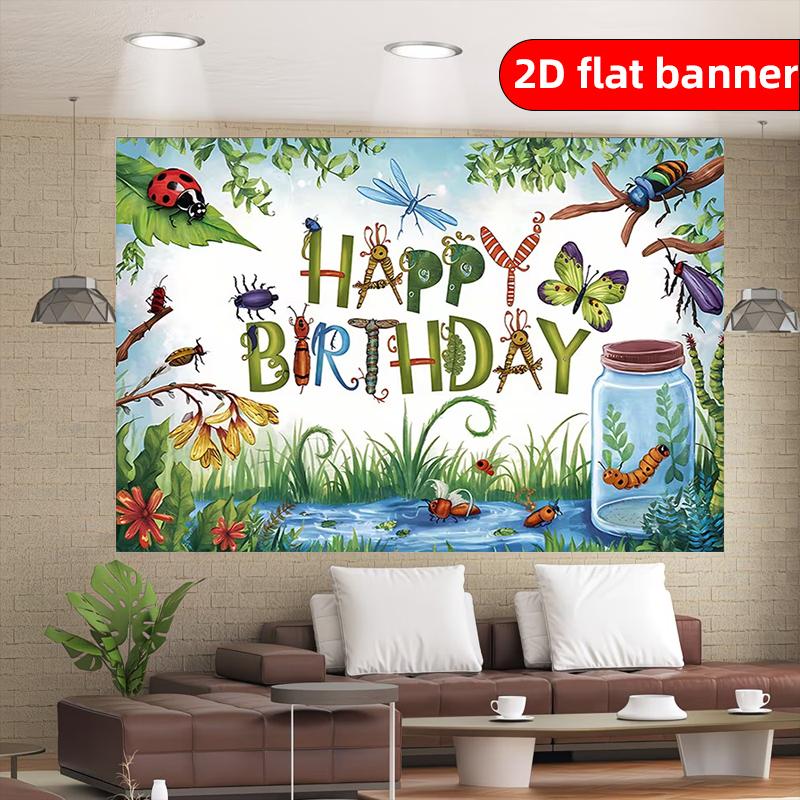 2D Flachbanner Polyester Cartoon Insektenmuster Partybanner Geburtstagsfeier Dekoration Hintergrundtuch
