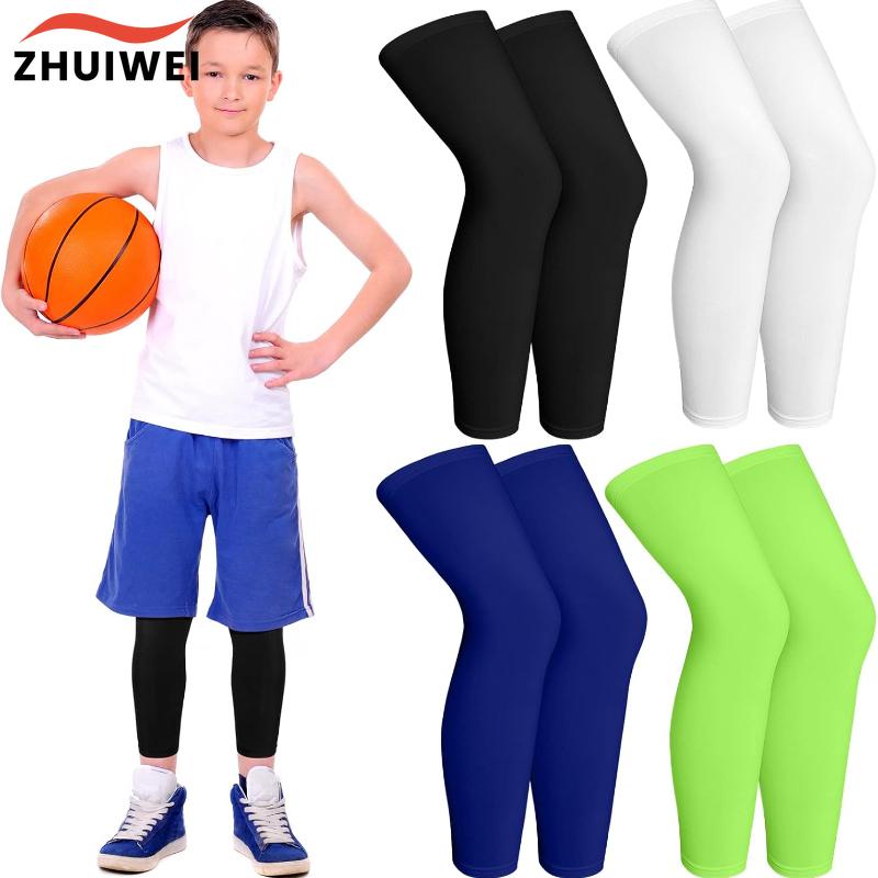 1Pair Kids Long Compression Boys Leg Sleeves Non Slip UV Protection Thigh Calf for Kids Boy Girl Youth Legs Sleeve Running Sport