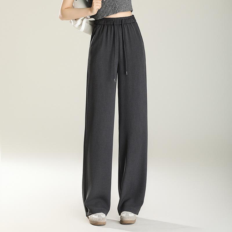 Elegant Women's Korean Style Elastic Waist Pants - Spring 2025 Collection, Narrow and Wide-Leg Casual Long Pants