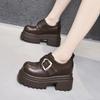 Platform-soled Loafers Women's 2025 Spring New Inner Height-increasing Women's Shoes Thick Heel and Thin One-pedal Metal Buckle Small Leather Shoes