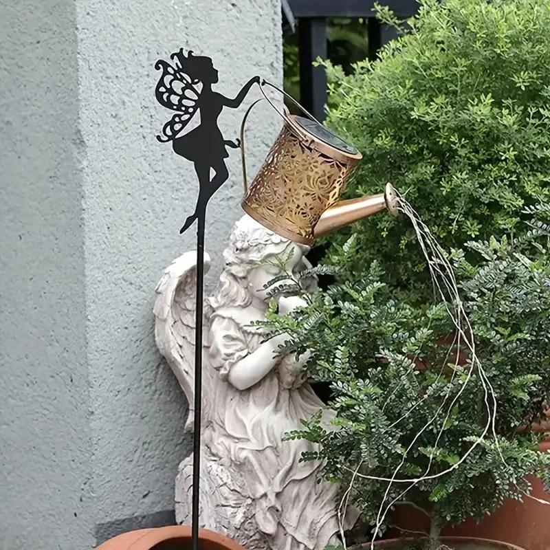 Verzauberte Solar-Feenlampe für Außen, skurriles Design mit Eisenkessel, mit automatischem Dämmerungssensor, IP65 Gartenleuchte für den Weg