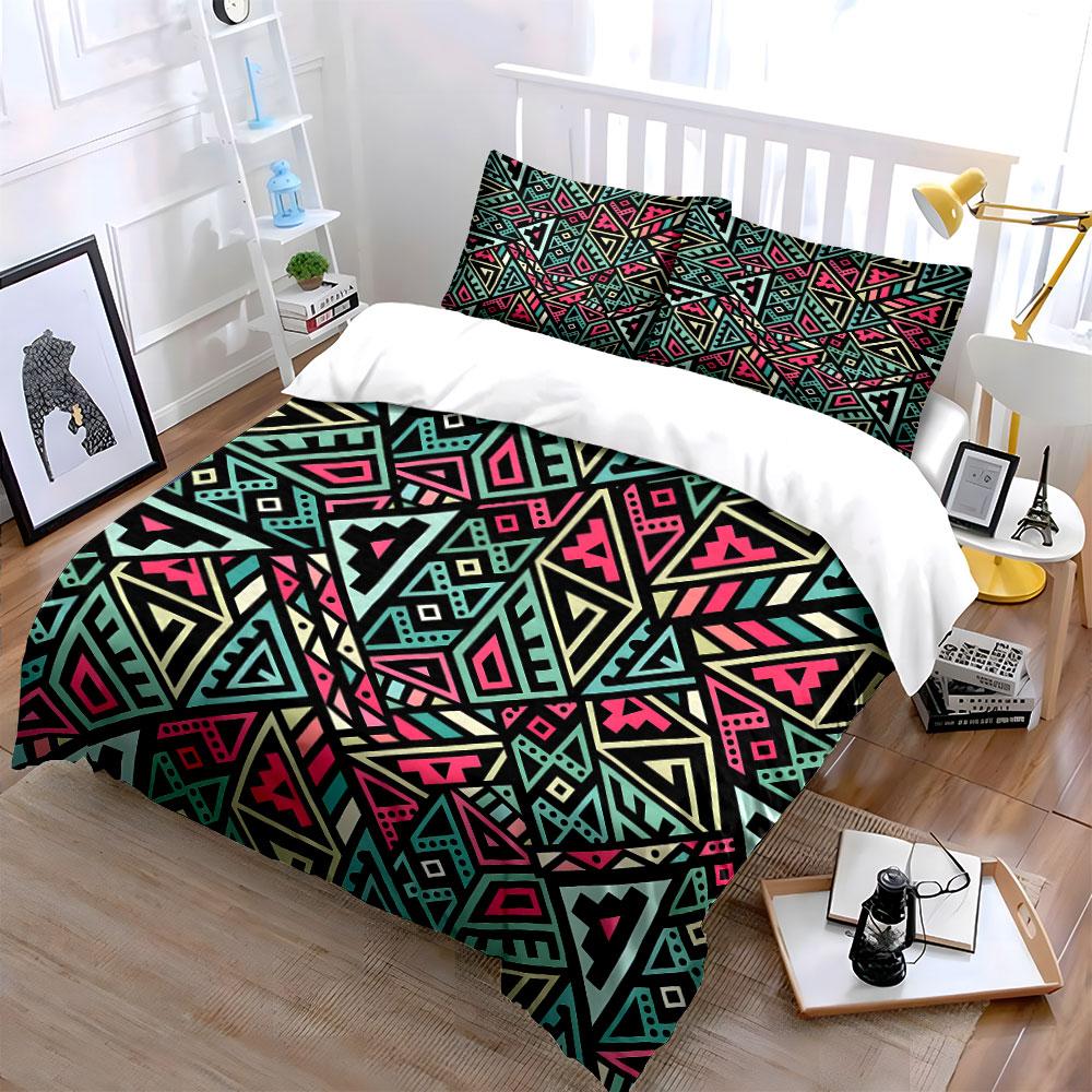 Geometric pattern collage design art Bedding Set for Kids Luxury Gift 3pcs Digital Print Comforter Set Soft Comfortable