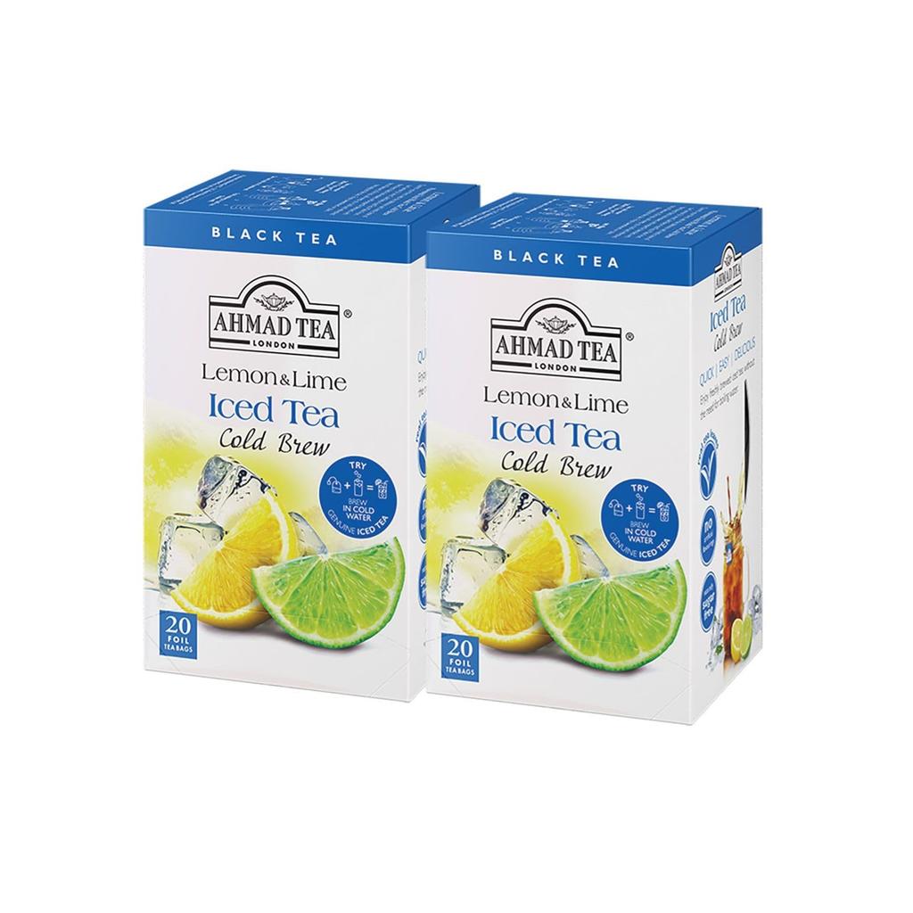 AHMAD TEA Cold Brew Black Tea, Lemon & Lime, Individually Wrapped, 20 Tea Bags X 2 Packs