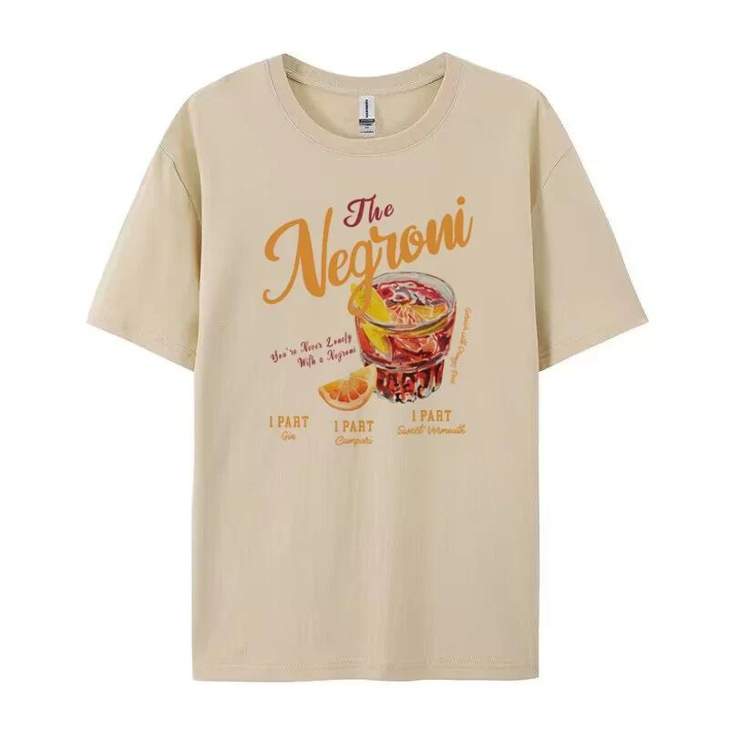Negroni Women's Retro T-shirt Retro Aesthetics Cocktail Party Couple T-shirt Loose Pattern T-shirt Neutral Clothing Gift