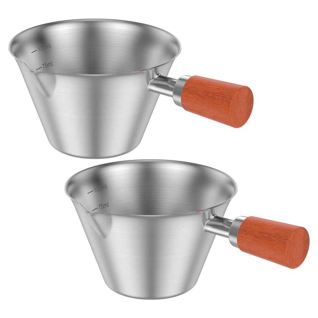 2Pcs Stainless Steel Coffee Extraction Cup with Scale Small Milk Spoon Making Cup Espresso Measuring Cups Kitchen Tools Cup