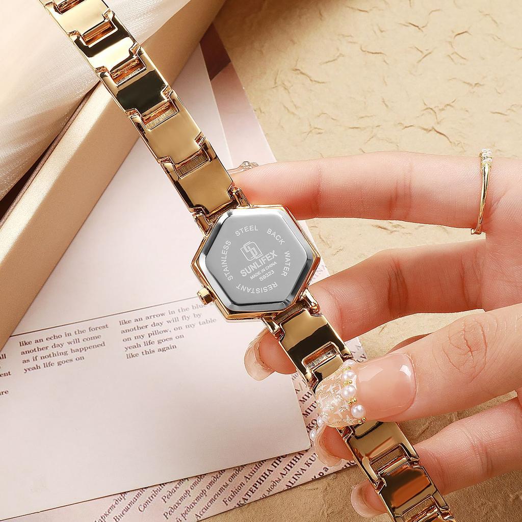 Sunlifex Honeycomb Hexagonal Light Luxury Women'S Watch Quartz Watch Niche Design Fashion Watch Gold Steel Belt