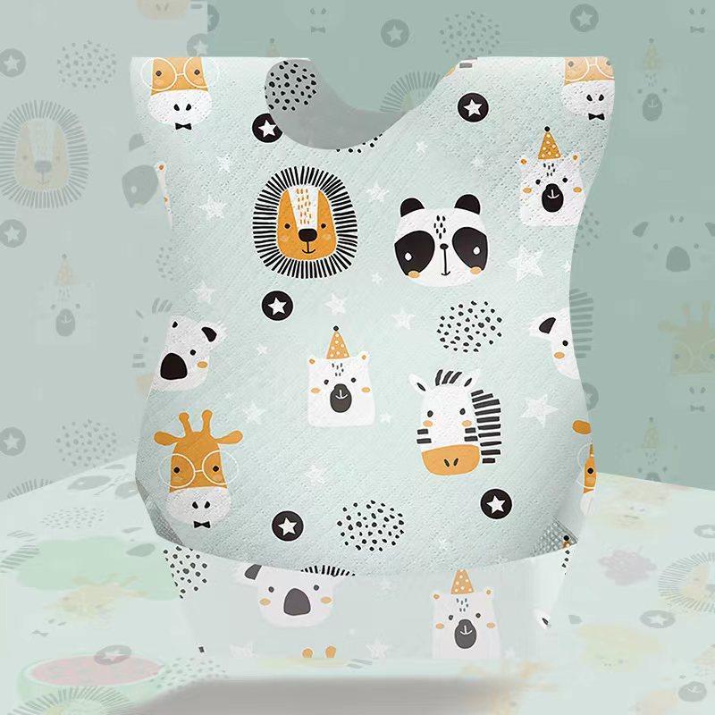 10Pcs Disposable Baby Bib Waterproof Oilproof Portable Printed Infant Feeding Bib For Toddler Eating Travel Daily Use
