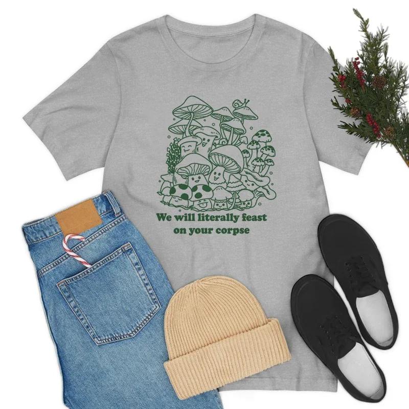 Funny Mushroom Summer T-Shirts Short Sleeve Hippie Vintage Fungi Lover T Shirt Cute Mycology Graphic Women casual Clothes