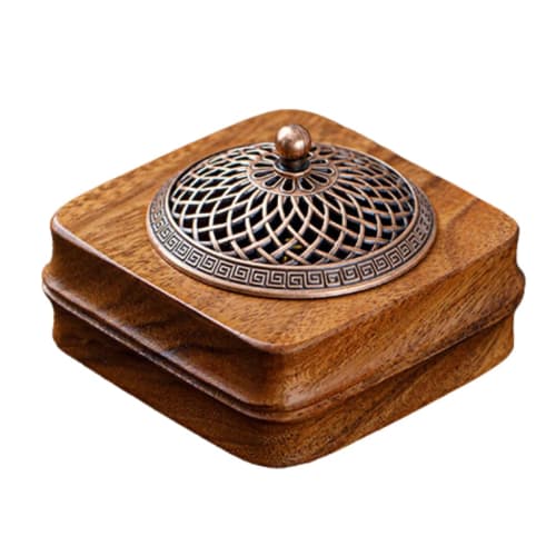 Retro and Antique Wooden Incense Burner with Lid, Round Incense Burner for Buddhist Altars, Incense Holder, Incense Holder for Spiral Incense Sticks a