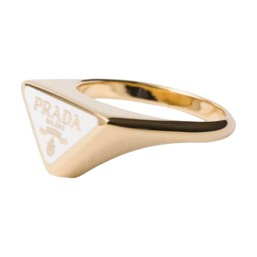 Prada Dreieck Logo Einfaches Design Emaille Ring Damenringe Gold Weiß 1IA057_2DR5_F061C