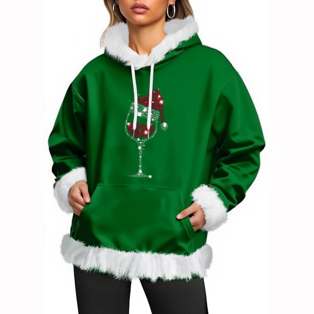 Women's Christmas Casual Fleece-Lined Hoodie With Long Sleeves And Pockets Sweatshirt Top