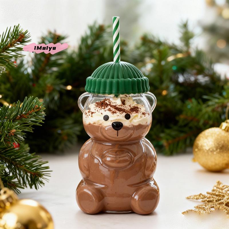 Transparent Bear Shape Mug with Straw Plastic Or Glass Coffee Cup for Men And Women Beverage Milk Tea Gift for Christmas