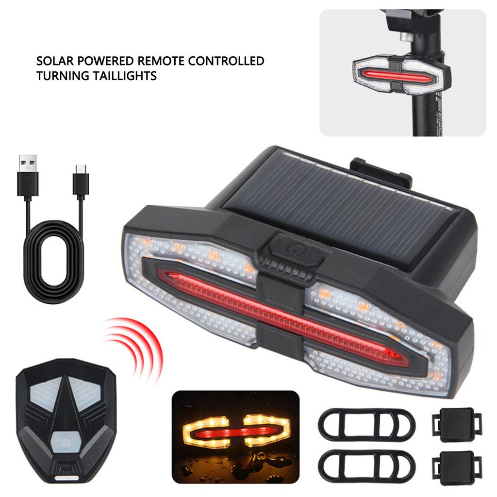 Rear Bicycle Light Solar Powered USB Charging Bike Tail Light with Remote Control for Night Riding Black