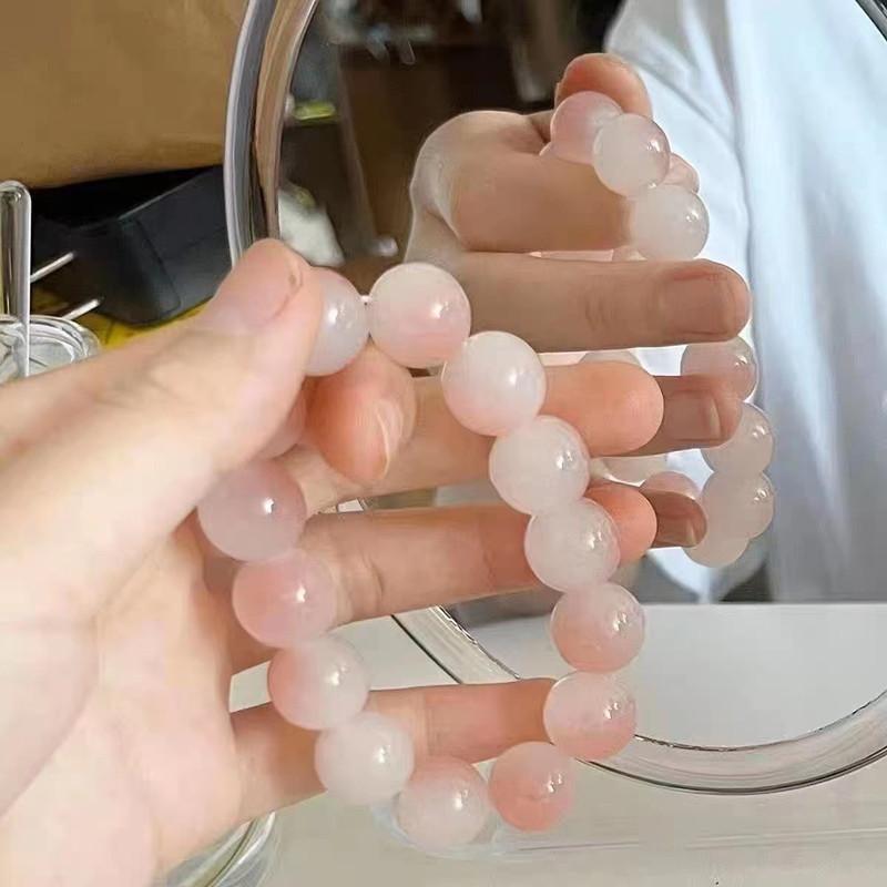 Ice Transparent White Jade Glass Bracelet with Fingers Wrapped In Soft Gradient Pink Bracelet