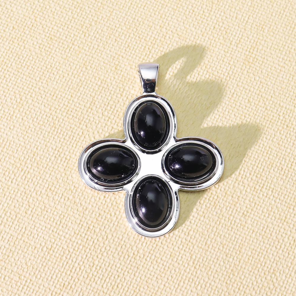 Retro French Four-Leaf Clover Cross Pendant Necklace - High-End Zinc Alloy Sweater Chain Accessory.