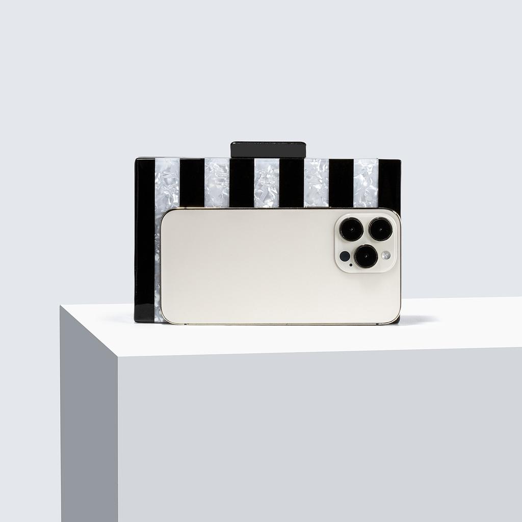 Women'S Single Shoulder Oblique Span Bag, Striped Splicing Acrylic Bag, Fashion Wedding Dinner Clutch Bag