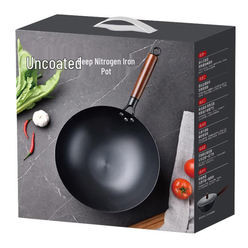AIMOMA Nitrided Wrought Iron Round Bottom Wok