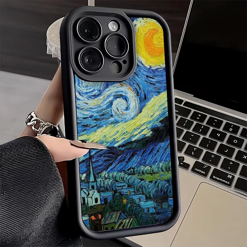 Phone Case for iPhone 17 Air 16E 15 16 Pro Max Van Gogh Oil Painting Aesthetics Cover 14 Plus 13 12 Mini Soft Shell Silicone Fun