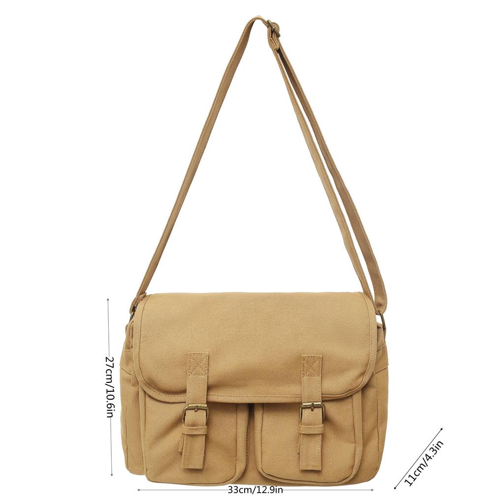 მარტივი ვინტაჟური მესენჯერი მხრის ჩანთა, უნისექსის მსუბუქი ბალთით დეკორი მხრის ჩანთა, რეტრო შემთხვევითი კვადრატული ტილოს ჩანთა სკოლისთვის