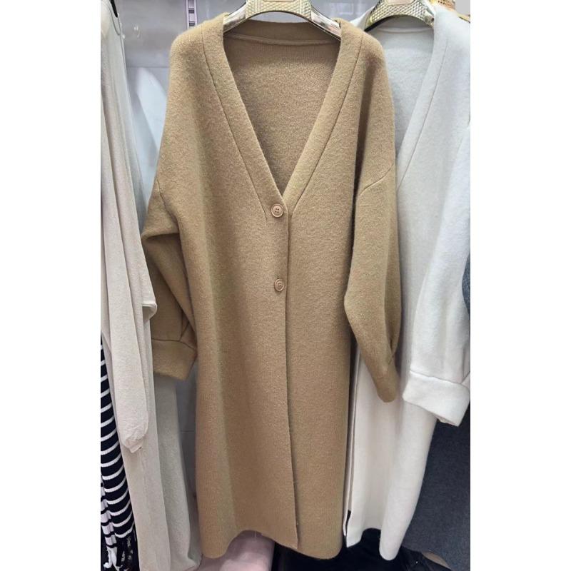Autumn and Winter New Thickened V-neck Long Single-breasted Knitted Cardigan Women's Loose Lazy Wind Sweater Jacket Women