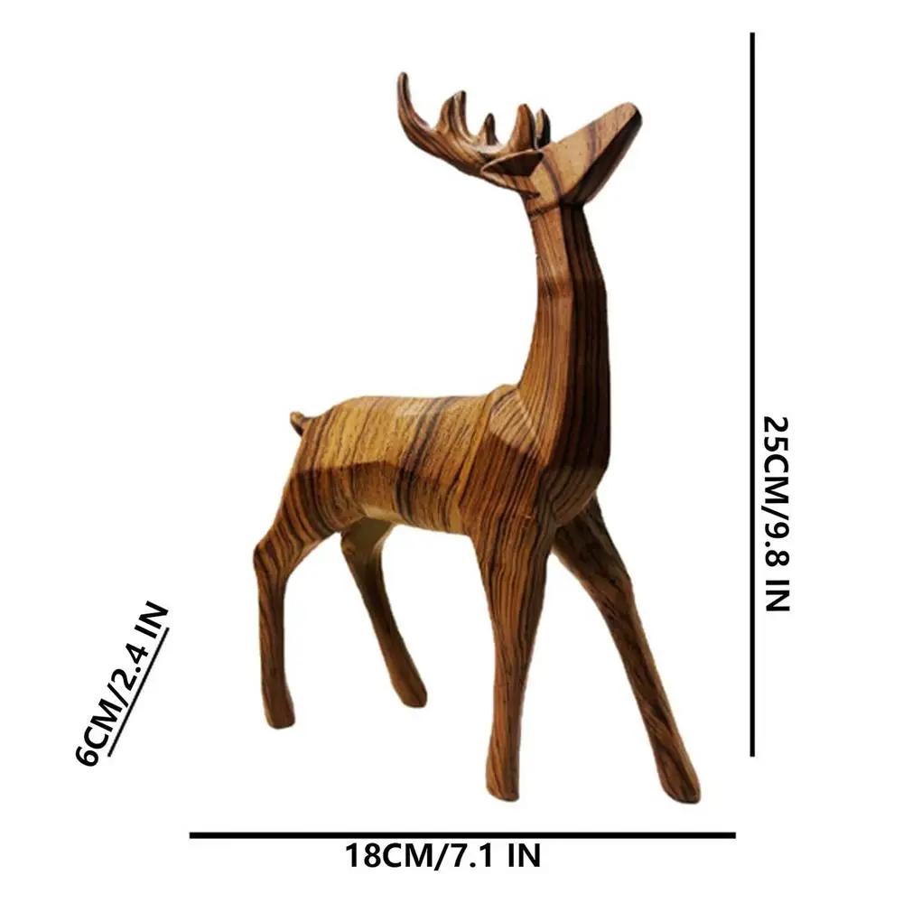 Reindeer Statue Resin Standing Deer Ornaments Creative Imitation Wood Geometric Deer Ornaments Christmas Reindeer Decorations