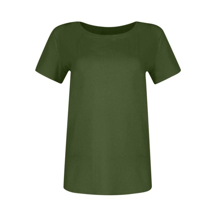 Fashion Ladies Slim Fit T-Shirt Casual Short Sleeve Round Neck Solid Color Pullover Top