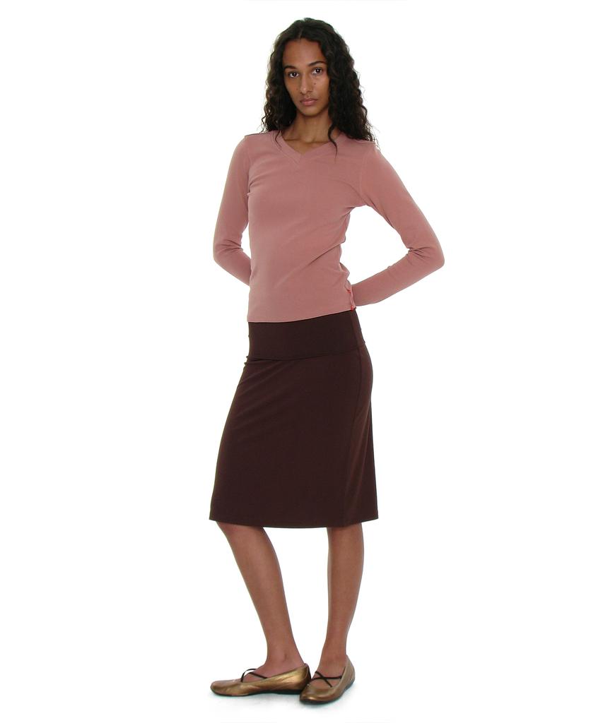 PARTIMENTO WOMEN Pwc V-Neck Baby Long Sleeve Tee_Brick