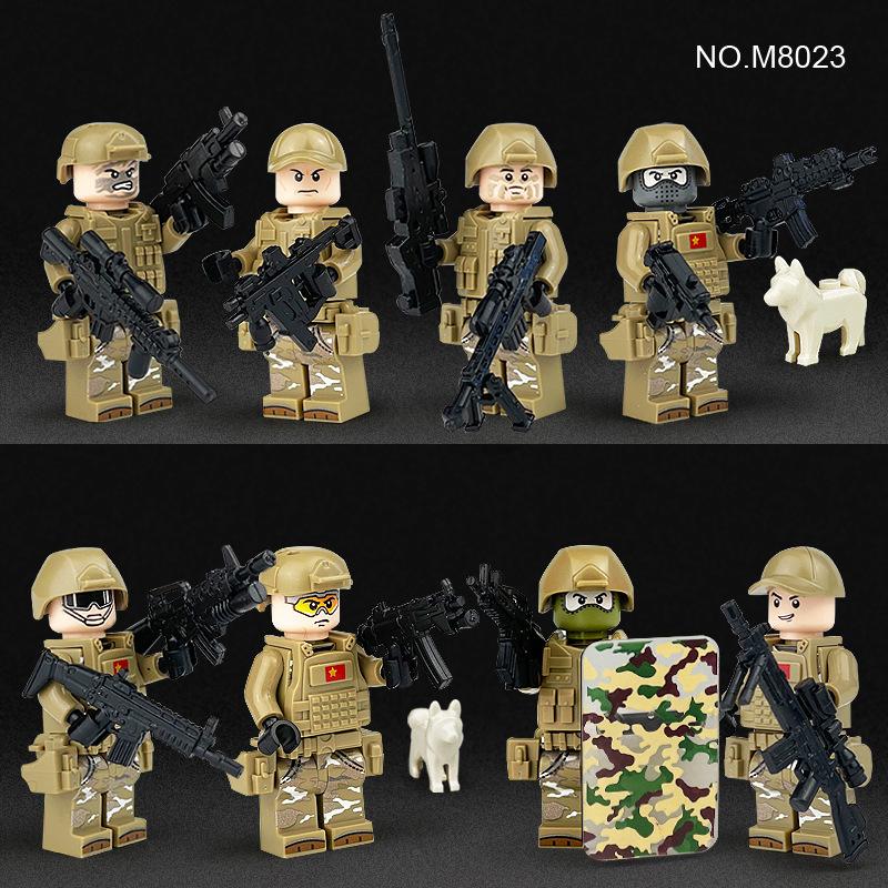 8pcs M8023 Army Border Patrol Doll Assembling Children's Building Block Toy