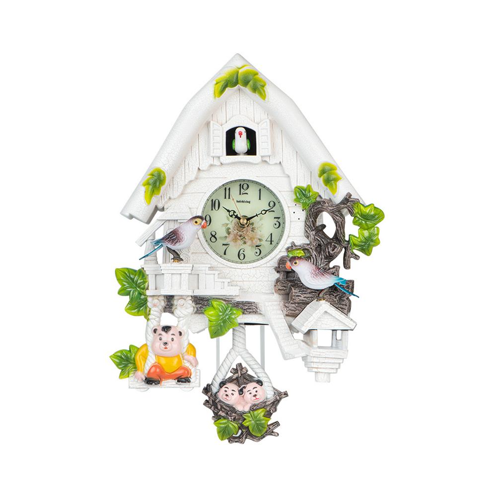 

Pastoral Cuckoo Sing Wall Clock For Kids Room Electronic Silent Wall Clock Cartoon Vintage Home Voice-Controlled Room Decor белый