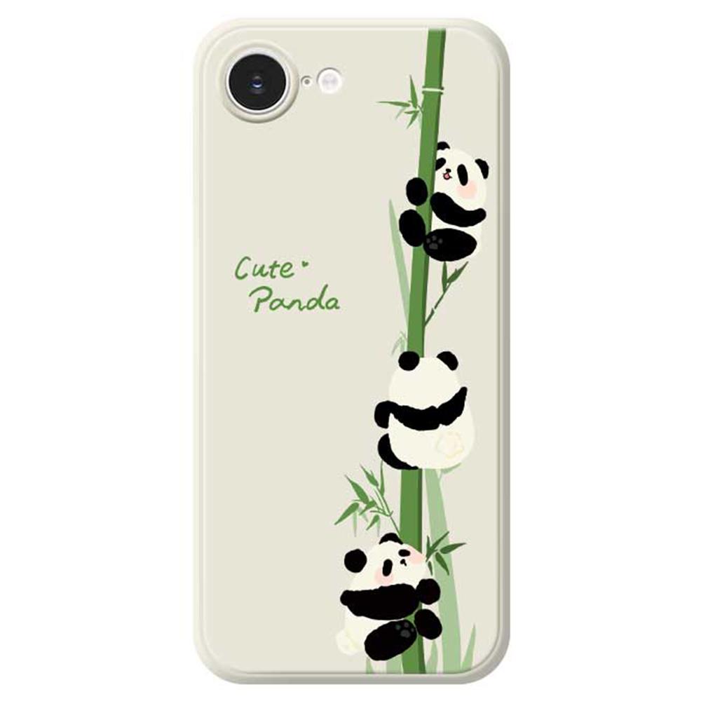 

For iPhone 16e Case Panda Climbing Bamboo Pattern Printing Straight Edge TPU Phone Back Cover Beige