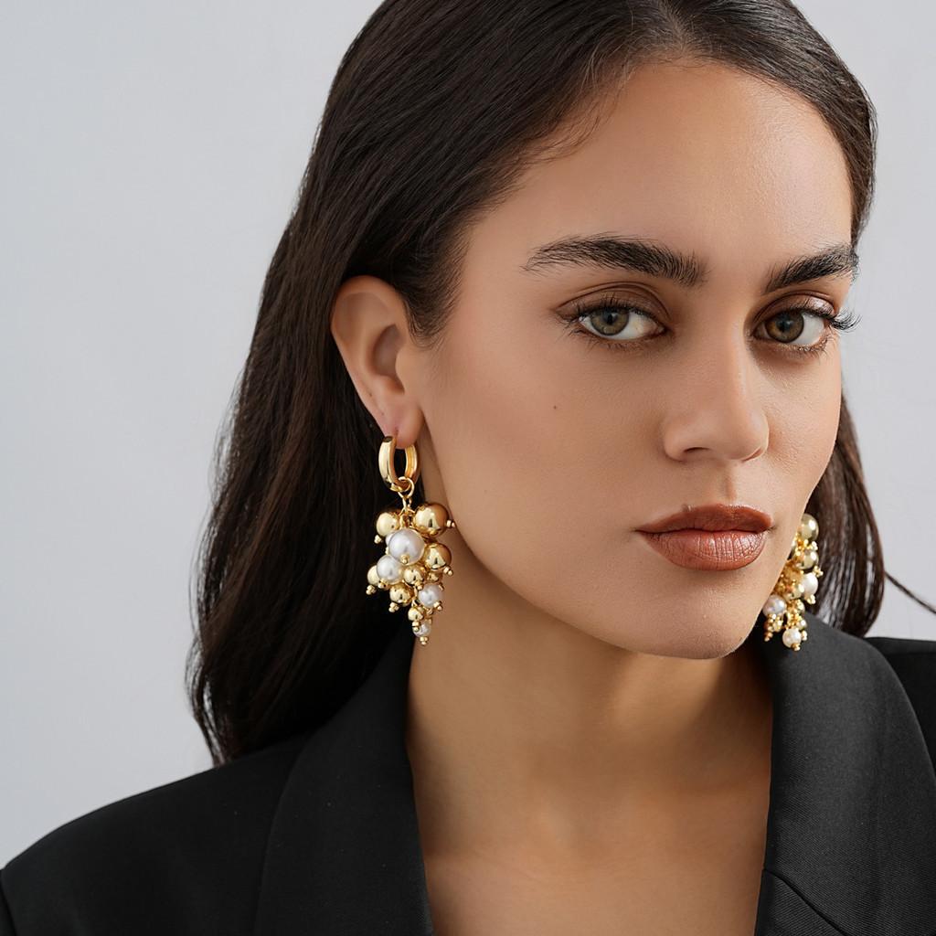 Alloy Gold Chic Geometric Earrings With Faux Pearl Detail Elegance Everyday