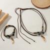 2-piece retro style leather rope woven wooden bead wolf tooth pendant double-layer stacked men's jewelry set
