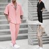 Summer Fashion Two Piece Suits Men's Clothing Casual Short Sleeve Lapel Button Shirt and Pants Set for Men Leisure Outfits