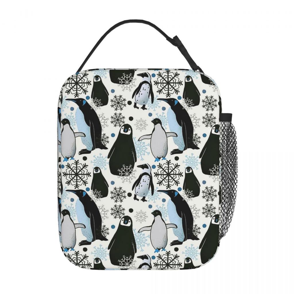 Cute Penguin And Ice Snow Pattern Insulated Lunch Bag for Women Children Leakproof Food Boxes Thermal Lunch Box Tote