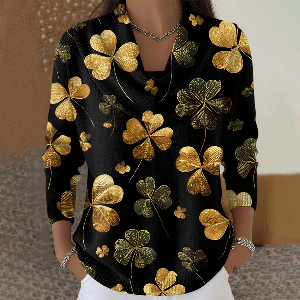 Dámský ležérní a módní svetr s dlouhým rukávem a potiskem, kulatým výstřihem