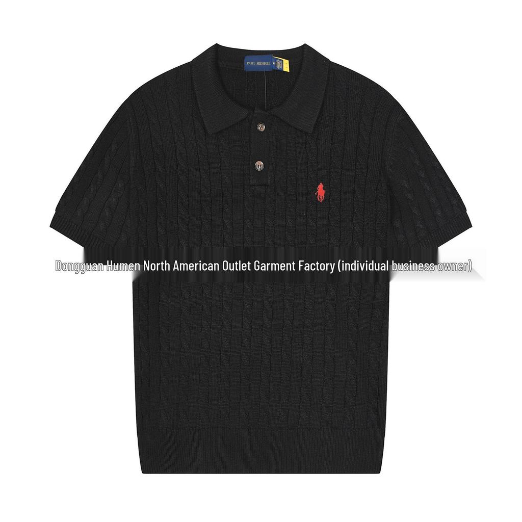 Męska dzianina wiosenna polo z logo małego konia, czysta bawełna, krótki rękaw, sweter z kołnierzykiem