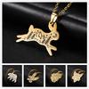Teamer Stainless Steel Jewelry Statement Necklace for Men Women Animal Pendant Necklaces Bird Bear Rabbit Fox Wolf Mountain Moon
