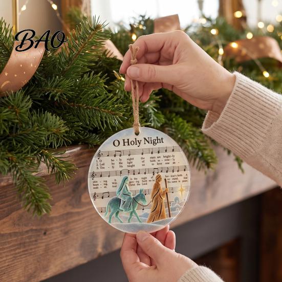Christmas Fireplace Hanging Ornaments Sea Glass Hymn Ornaments, Handmade Music Sheet Nativity Decoration, Holiday Party Supplies Acrylic Art Christian