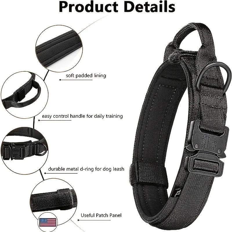 Tactical Dog Collar Adjustable Nylon Dog Supplies With Heavy Duty Metal Buckle Durable Training Collar For Medium And Large Dogs