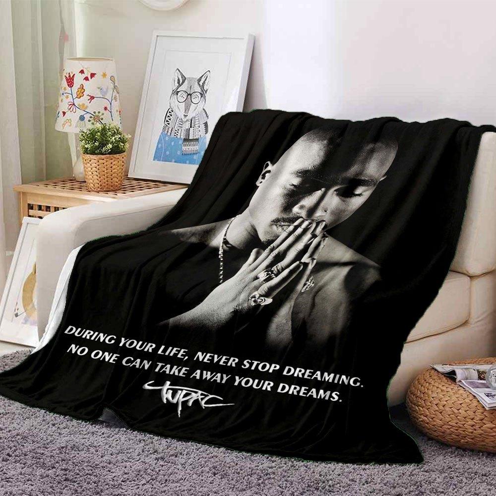 1pc 2Pac Hip Hop Blanket Soft Lightweight All Season Multi Purpose Throw for Sofa, Bed, Office & Picnics, French Style with Iconic Album Art & Quotes