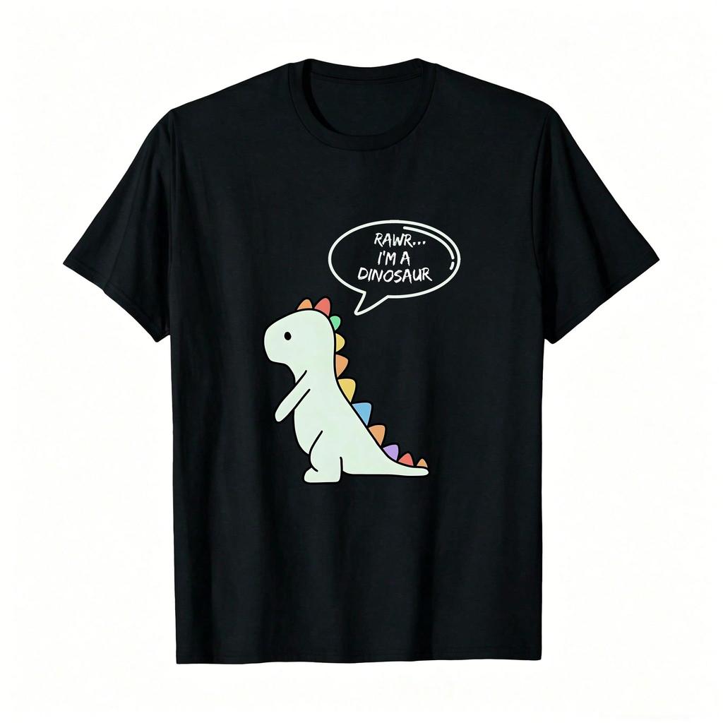 Plus Size Unisex Cute Rawr Dinosaur Letter Print Short Sleeve Tee Comfortable Allseason Daily Casual Top