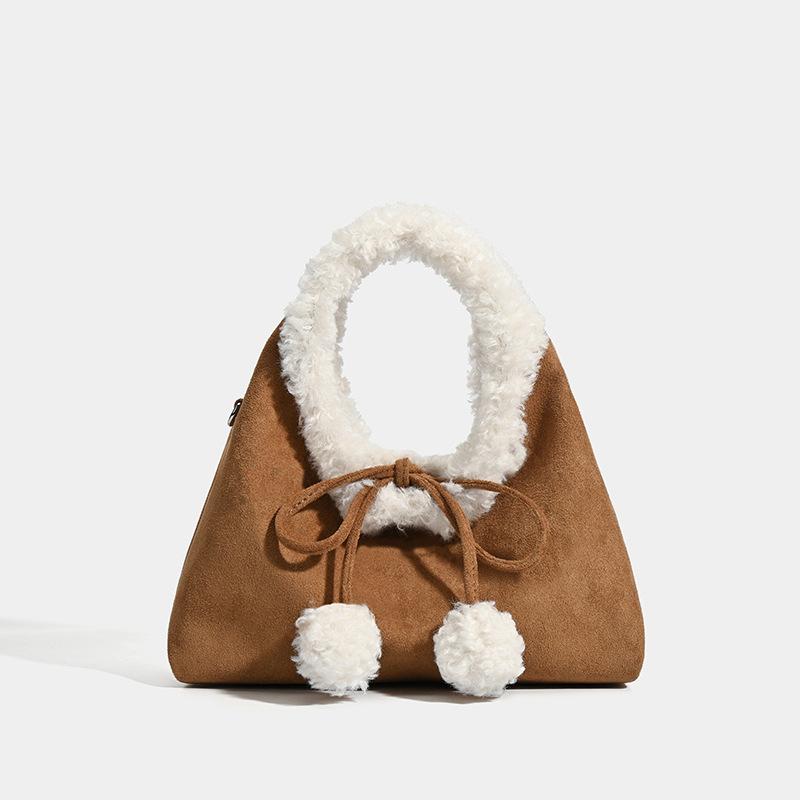 

Bag Ladies 2025 New Retro Portable Lamb Wool Bucket Bag Premium Texture Niche Plush Messenger Bag коричневый