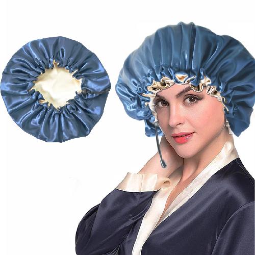 Doppellagige Nachtkappe, verbessert und verstellbar, für Frauen, geölte Duschhaube, weiche Seide, doppelt verwendbar, Badekappe, Chemotherapie-Kappe, Nachtkappe