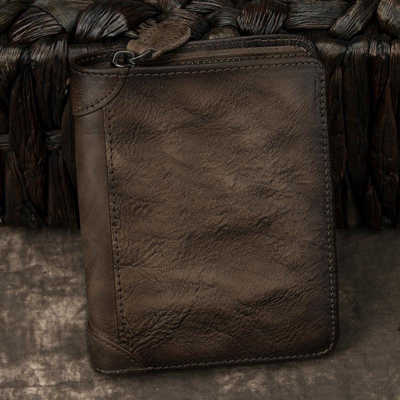 Men's European and American Wallet Short Leather Cowhide Vertical Wallet Driver's License Multifunctional Retro Men's Card Bag Integrated