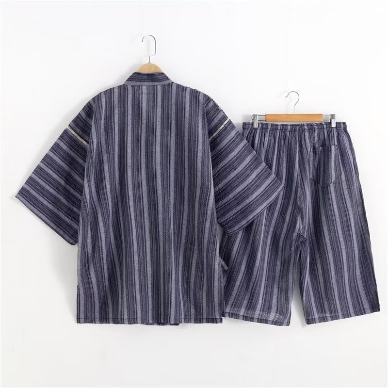JIUJIUYCL Men's Samue/Jinbei Top and Bottom Set, 100% Cotton, Plus Sizes Available, Spring, Summer, and Autumn, Soft, Thin, Breathable, Sweat-Absorben