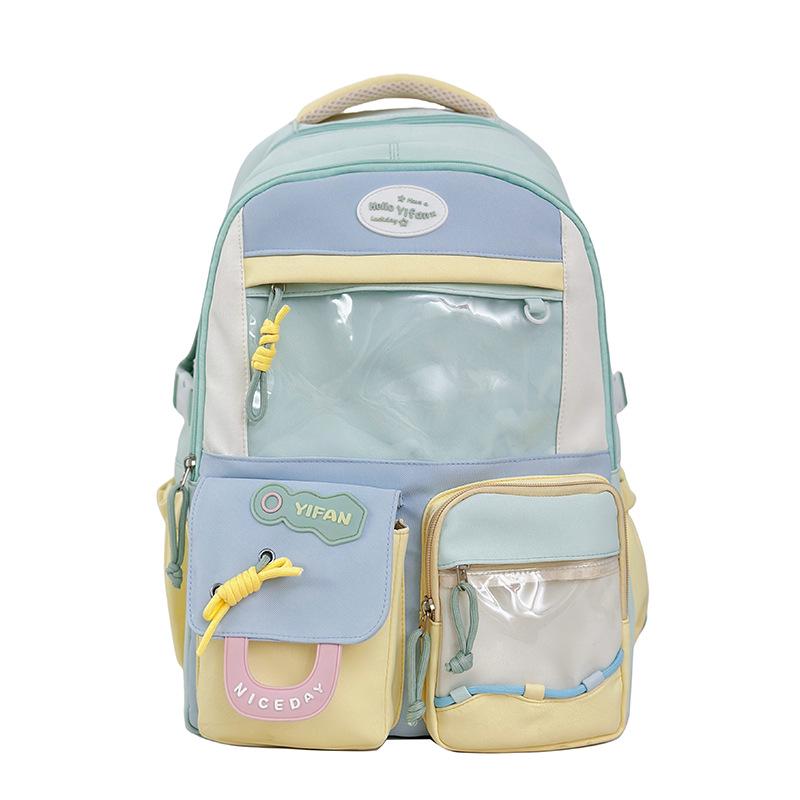 Kolorowy damski plecak szkolny Ita: Uroczy, Przestronny, Przezroczysty Plecak na Odznaki