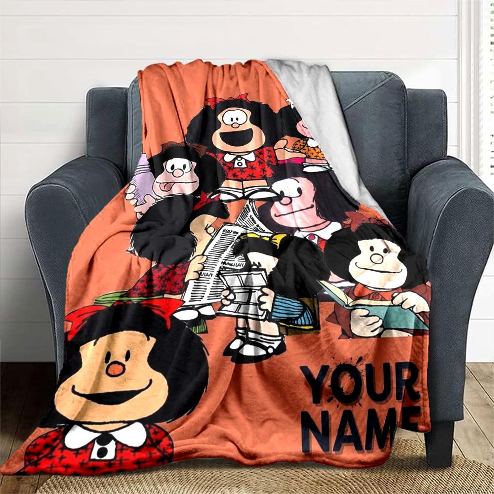 Name Custom Mafalda Cartoon Print Flannel Blanket High Quality Warm Comfortable Cover for All Seasons Perfect for Gifts Home Decor